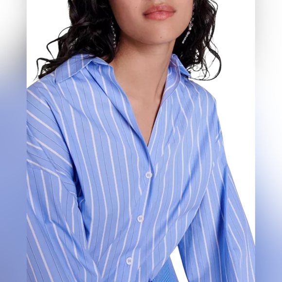 Maje 2-in-1 Striped Shirt Dress Removable Skirt Blue Size 38 US 6 NWT - Picture 9 of 17